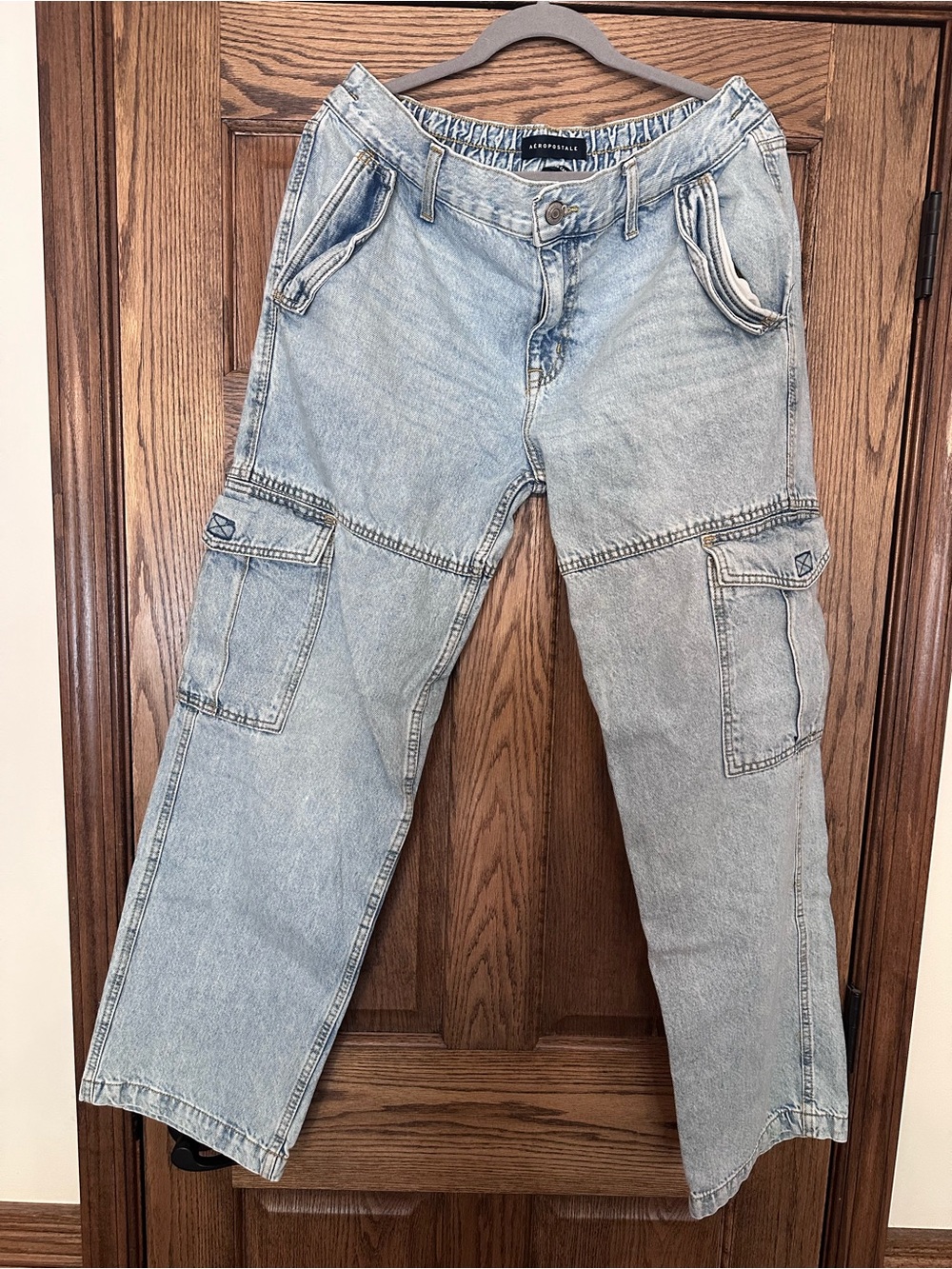 Aeropostale Light Blue Wide Leg Cargo Jeans